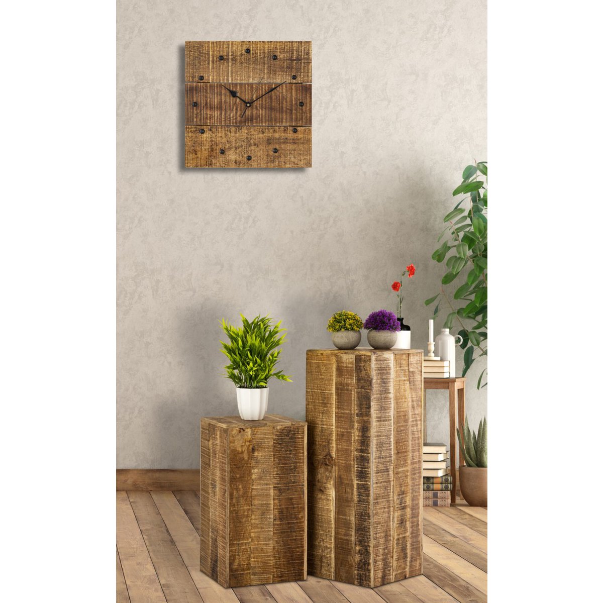 Wandklok houten klok 30x30cm wandklok hout woonkamer geruisloos vierkant gemaakt van mangohout