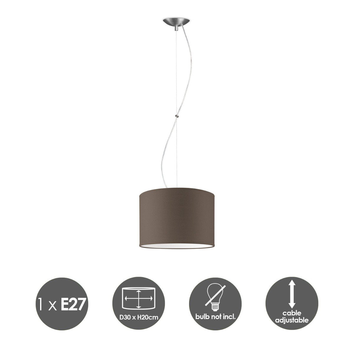 hanglamp Deluxe met lampenkap, E27, taupe, 30cm