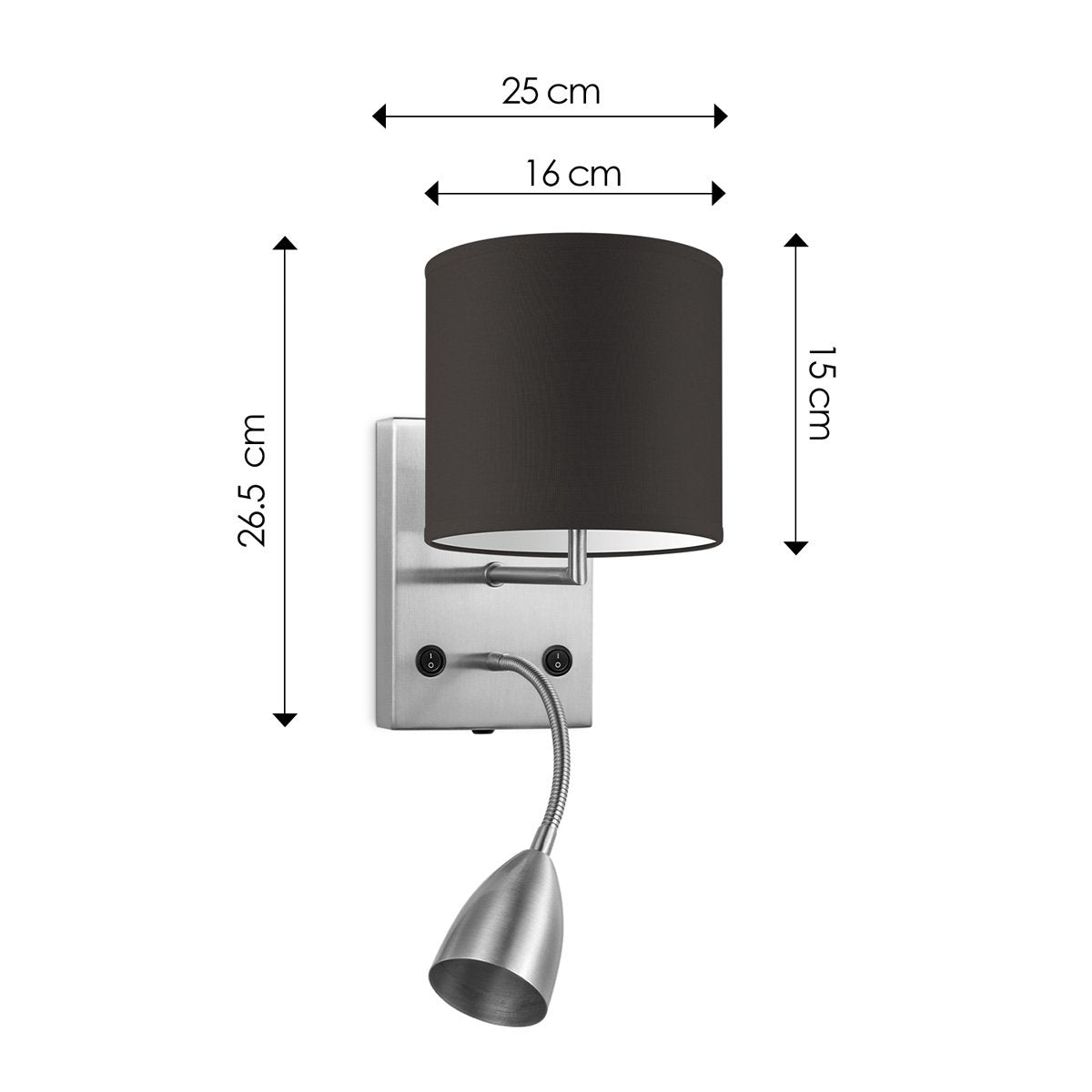 Wandlamp - Read, LED Leeslamp, E27, chocolade 16cm