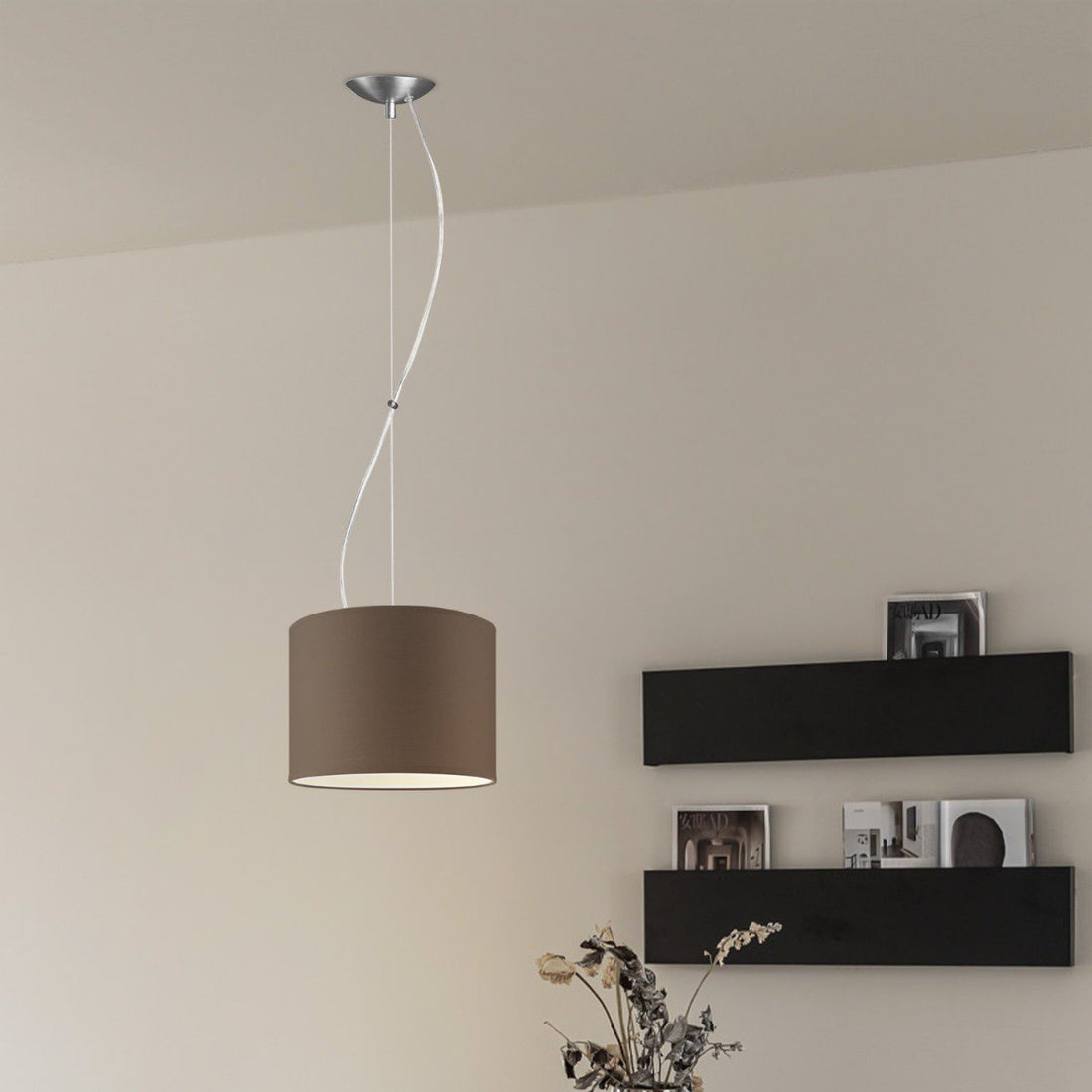 hanglamp Deluxe met lampenkap, E27, taupe, 25cm