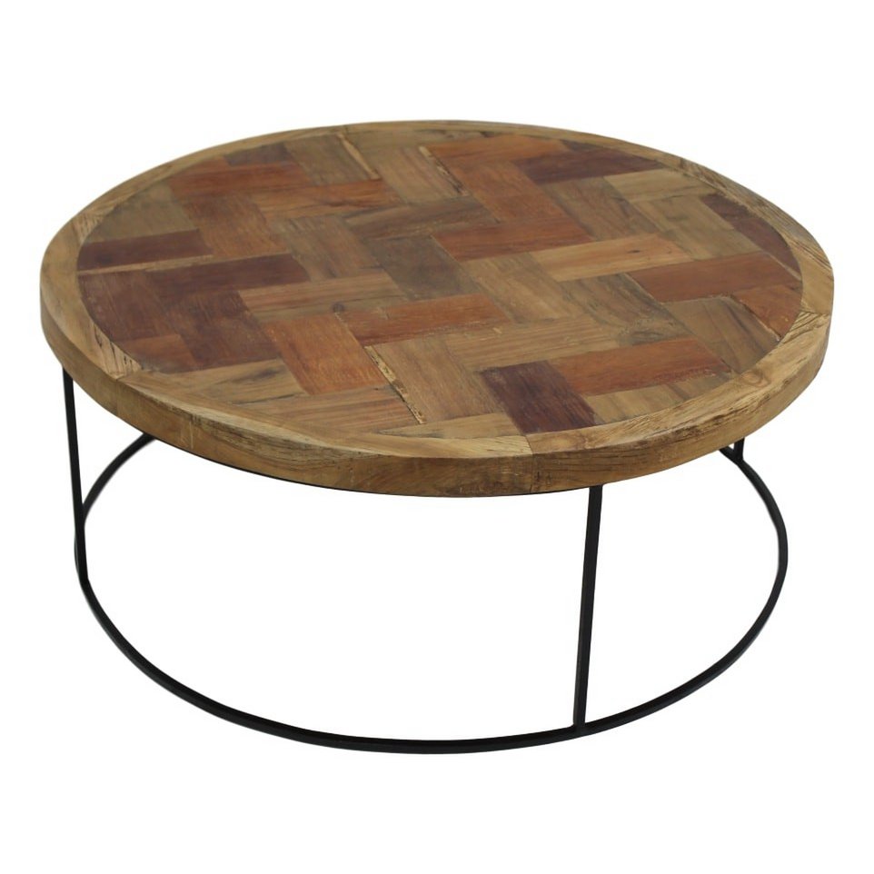 HSM Collection-Ronde Salontafel Mozaiek-ø80x33-Bruin/Zwart-Teak