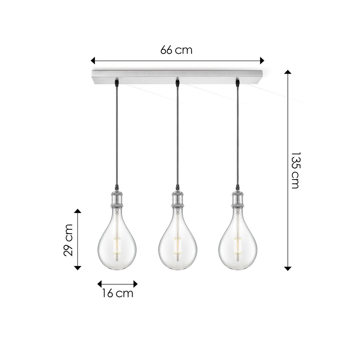 hanglamp chroom vintage Pear 3L G160 dimbaar helder