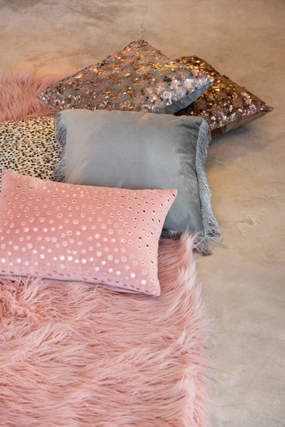 J-Line Kussen Paillet Velvet Grijs/Roze
