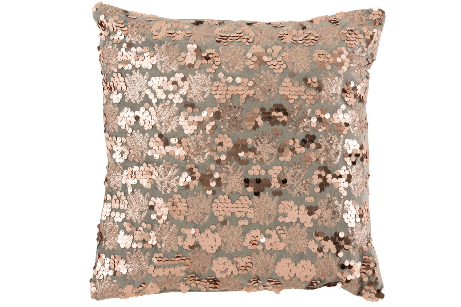 J-Line Kussen Paillet Velvet Grijs/Roze