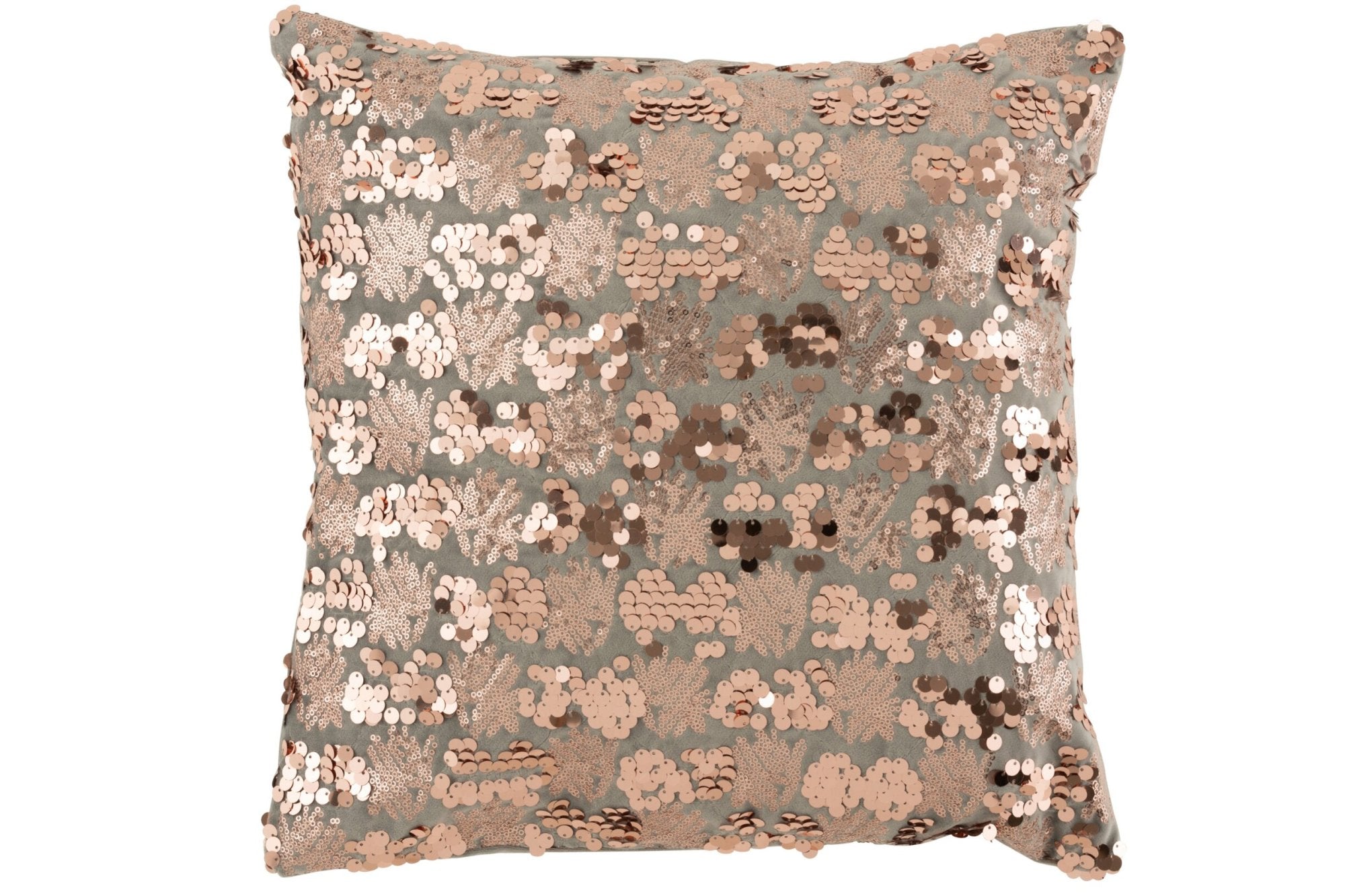 J-Line Kussen Paillet Velvet Grijs/Roze