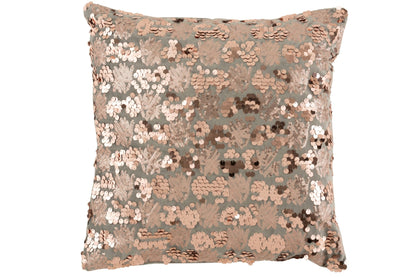 J-Line Kussen Paillet Velvet Grijs/Roze