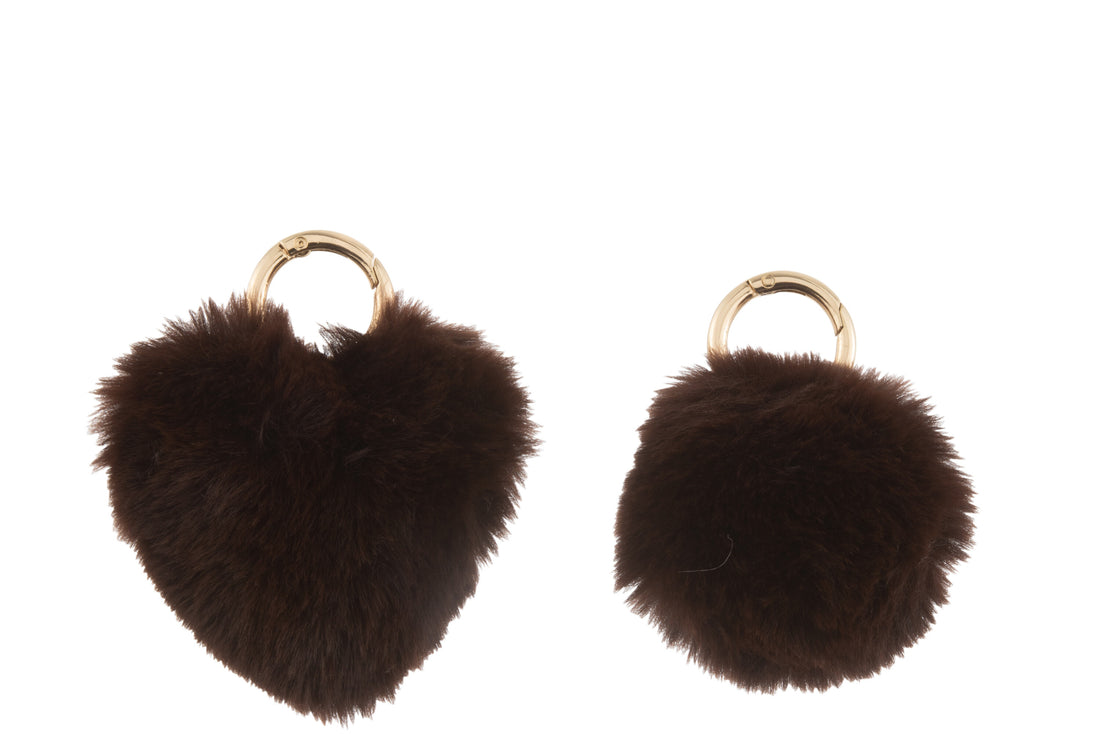 Sleutelhanger Bal/Hart Acryl Rood/Bruin Assortiment Van 2