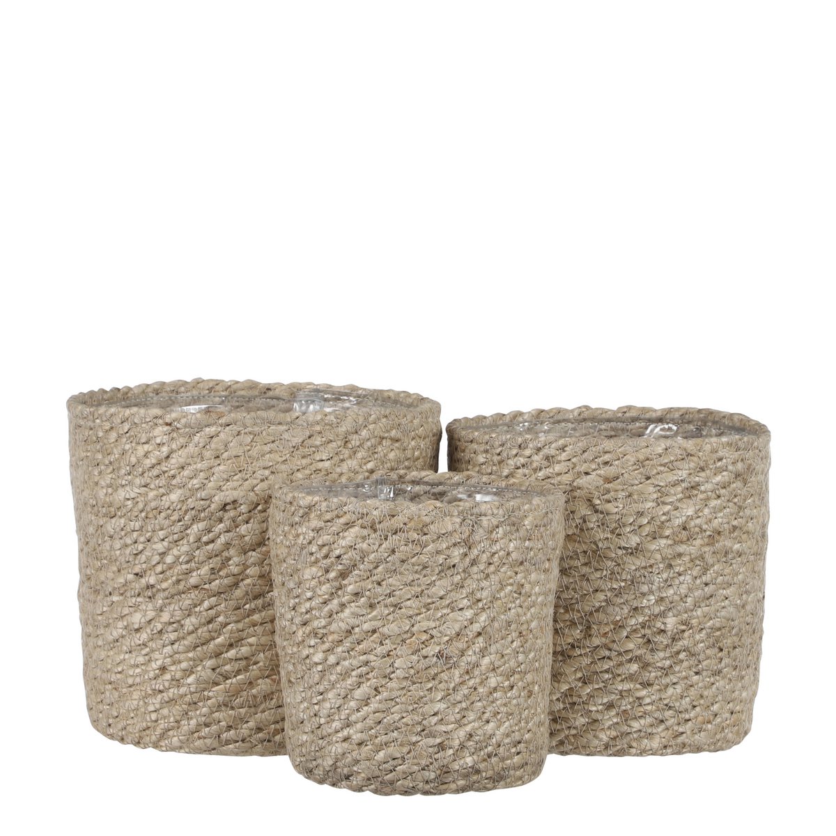 Atlantic Plantenmand - Set van 3 - H16 x Ø16 cm - Jute - Crème