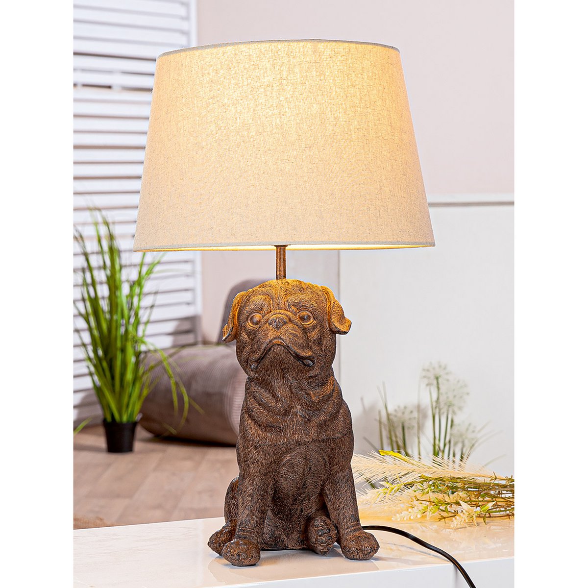 Tafellamp hond mopshond, hoogte 52 cm