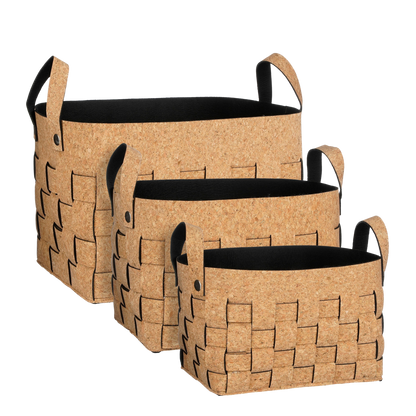 Opbergmand - Set van 3 - L40 x B30 x H30 cm - Kurk/Vilt - Bruin