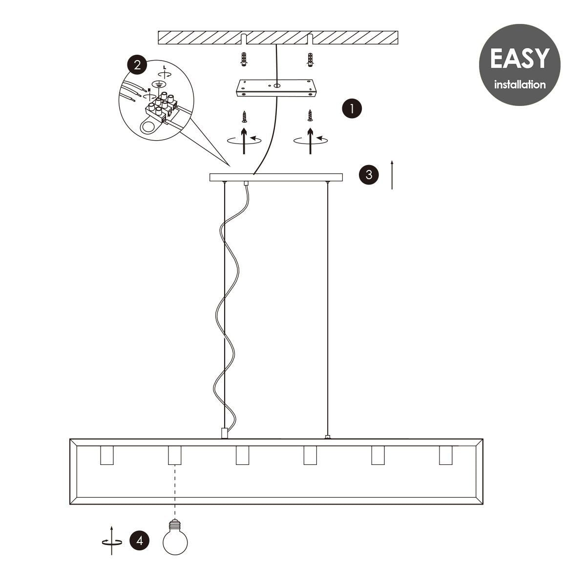 Hanglamp Dito 6 lichts - Zwart - 140x18x124cm