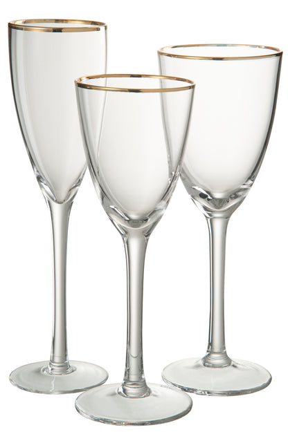 J-Line Champagneglas Gouden Rand Glas Transparant/Goud