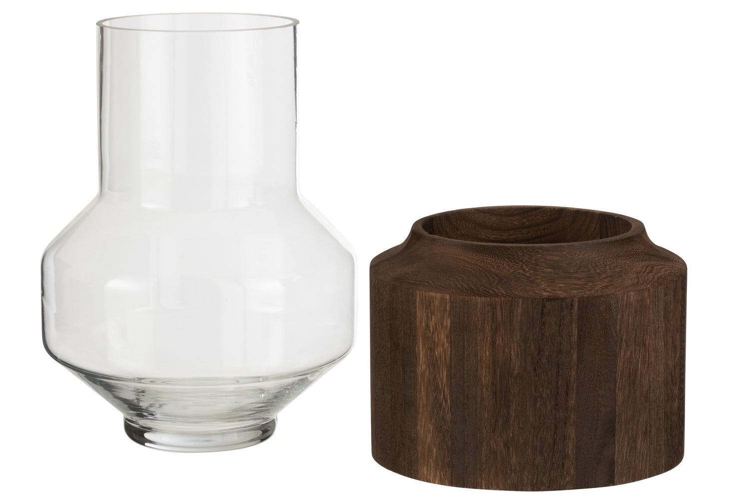 J-Line Vaas Rond Hoog Hout/Glas Donkerbruin Large - 31.00 cm hoog