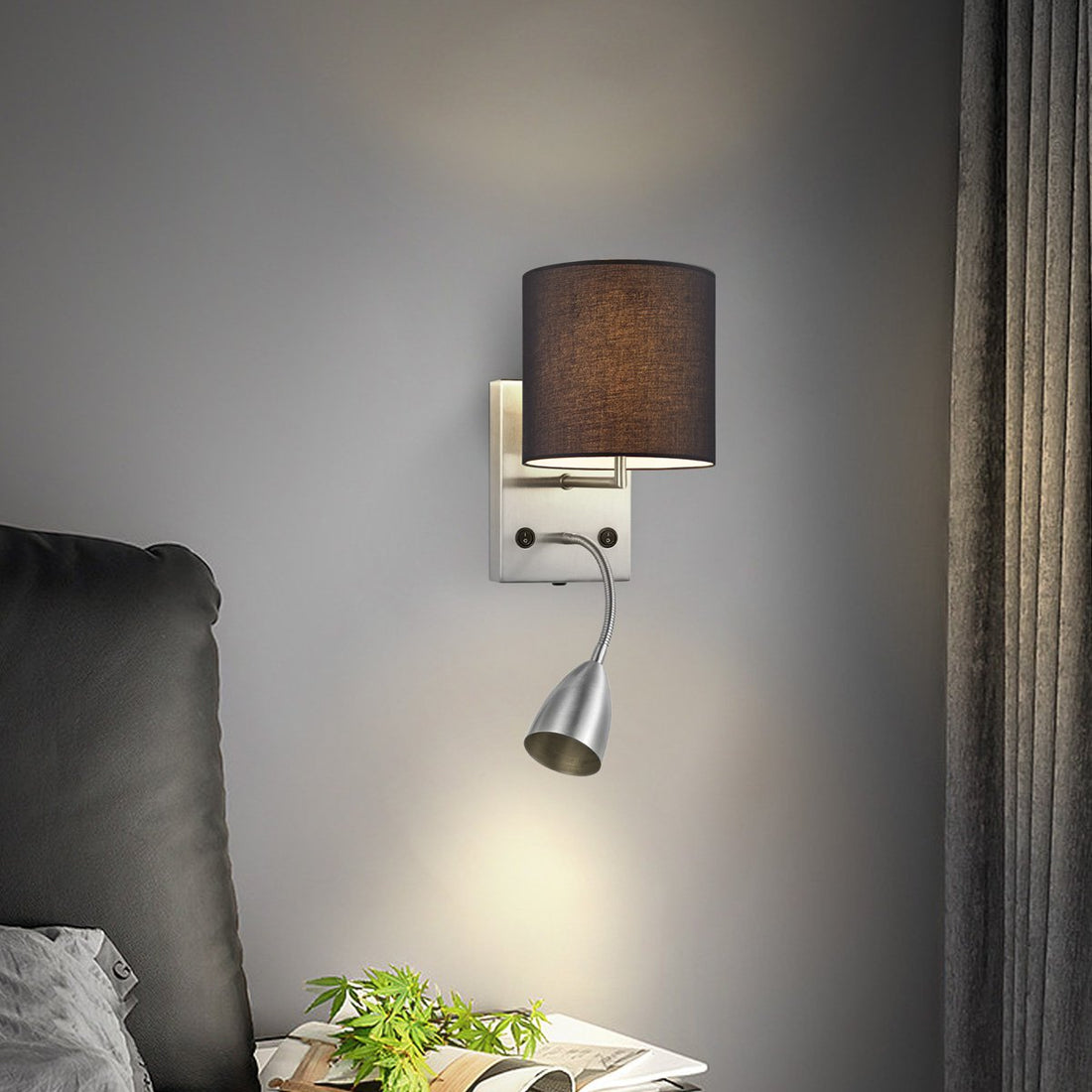 Wandlamp - Read, LED Leeslamp, E27, zwart 16cm