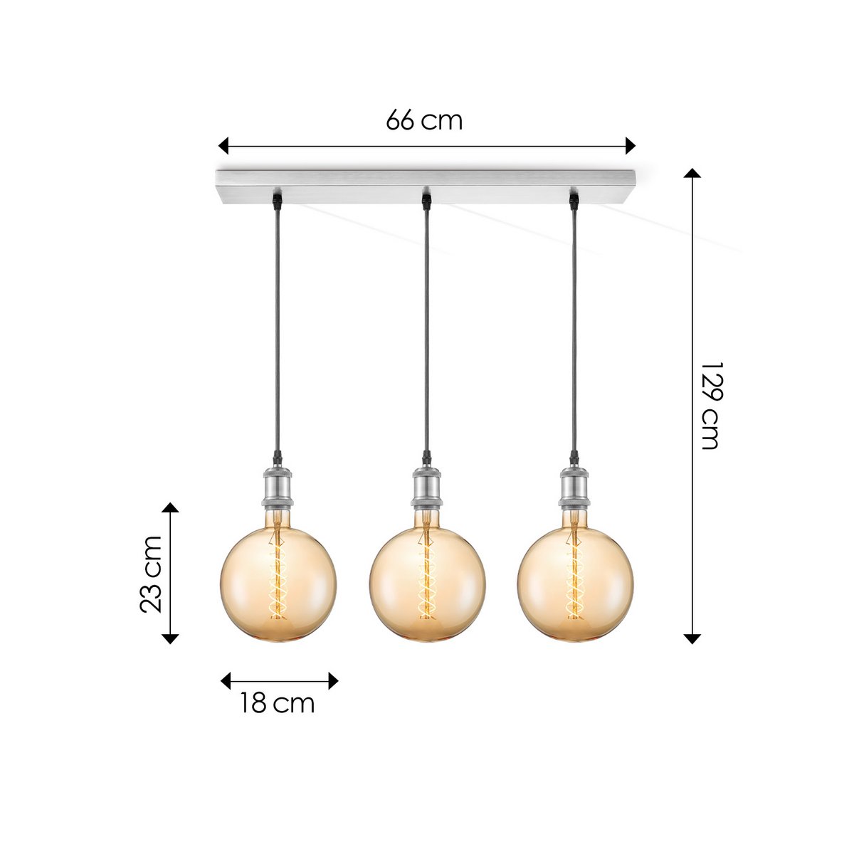 hanglamp chroom vintage - 3 LED -dimbaar E27 amber