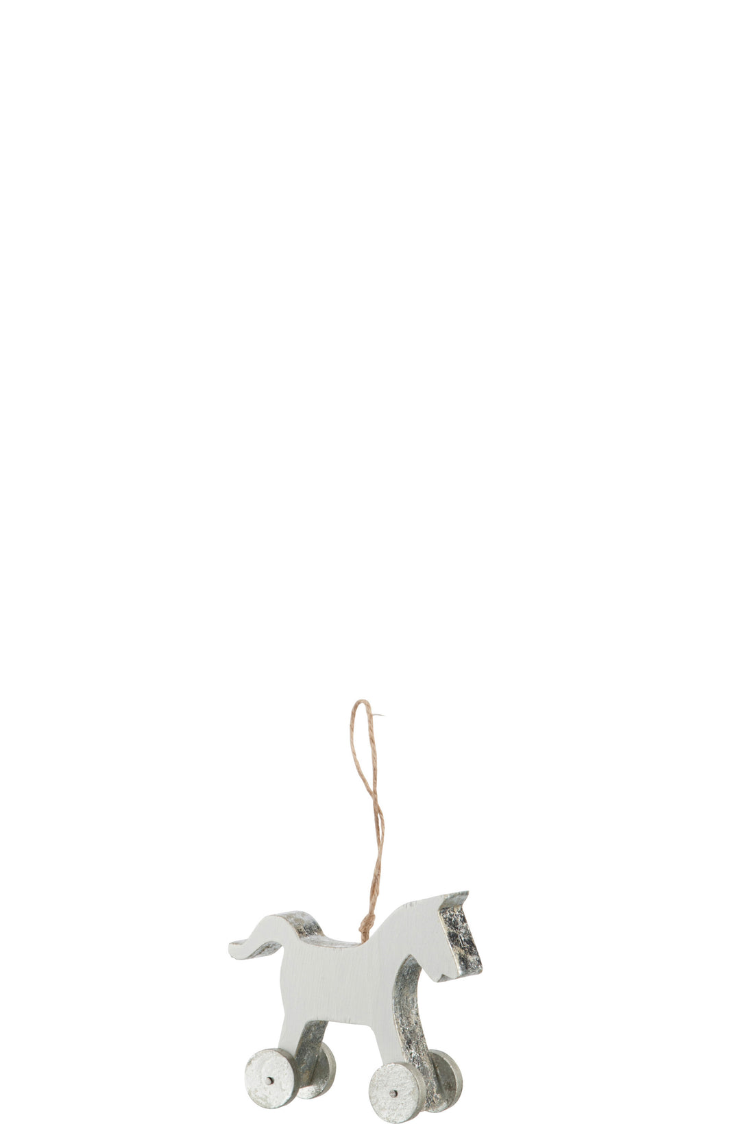 J-Line Kersthanger paard - hout - wit/ zilver - 4x