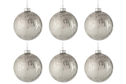 J-Line Doos met 6 kerstballen van glas, glanzend/mat antiek zilver klein