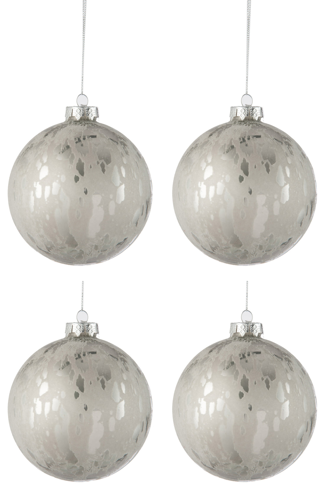 Doos met 4 kerstballen van glas, glanzend/mat antiek zilver groot
