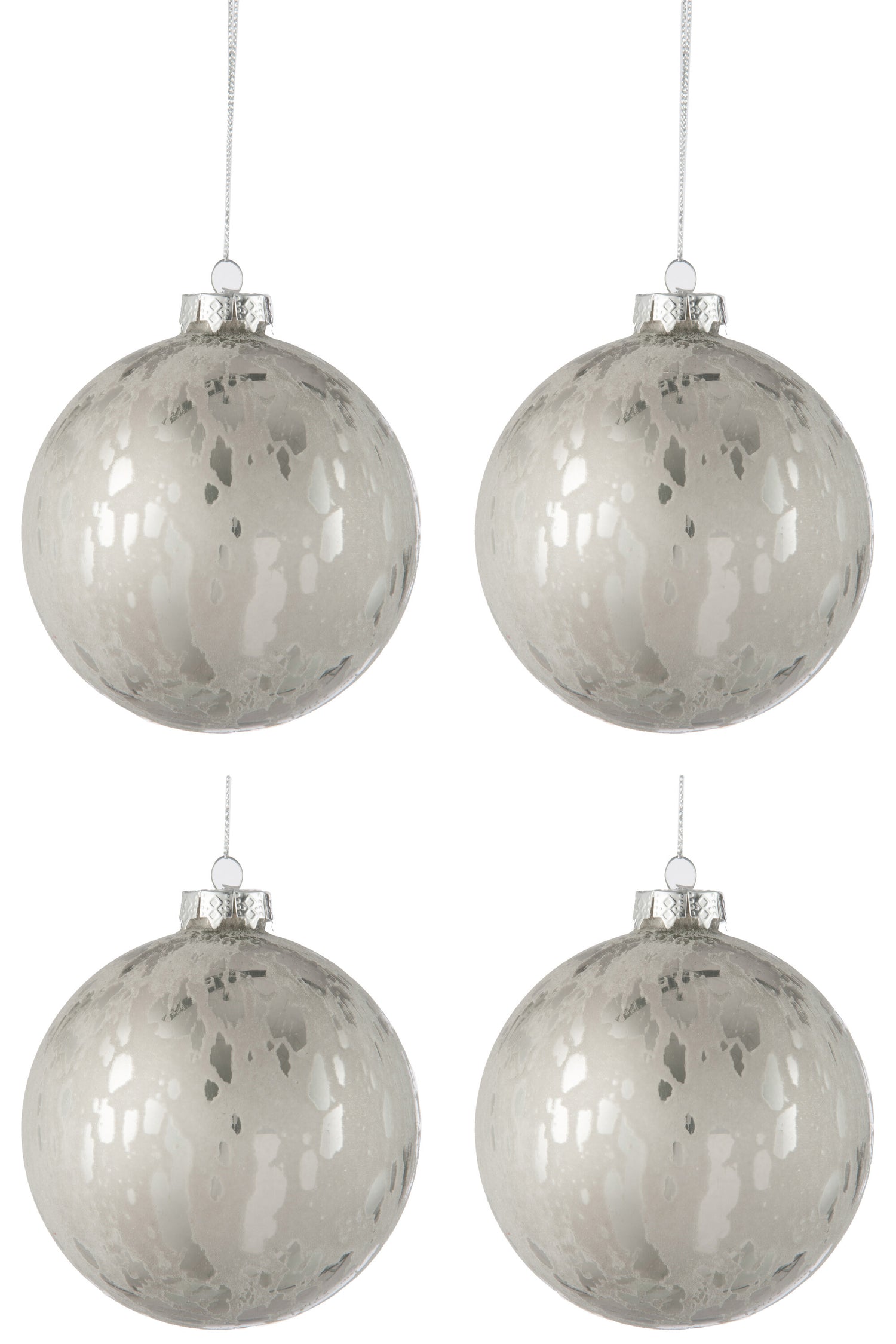 Doos met 4 kerstballen van glas, glanzend/mat antiek zilver groot