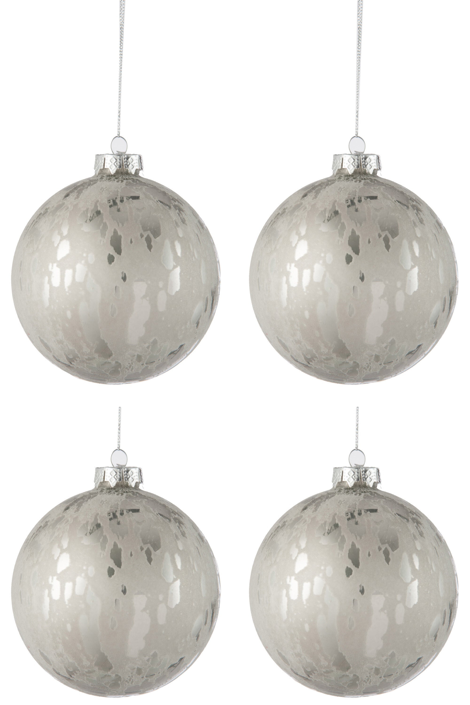 Doos met 4 kerstballen van glas, glanzend/mat antiek zilver groot