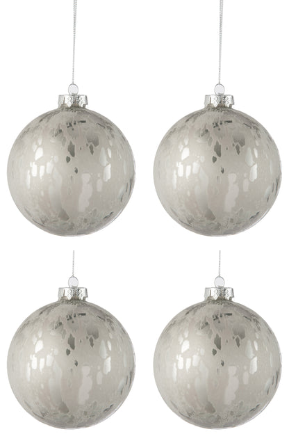 Doos met 4 kerstballen van glas, glanzend/mat antiek zilver groot