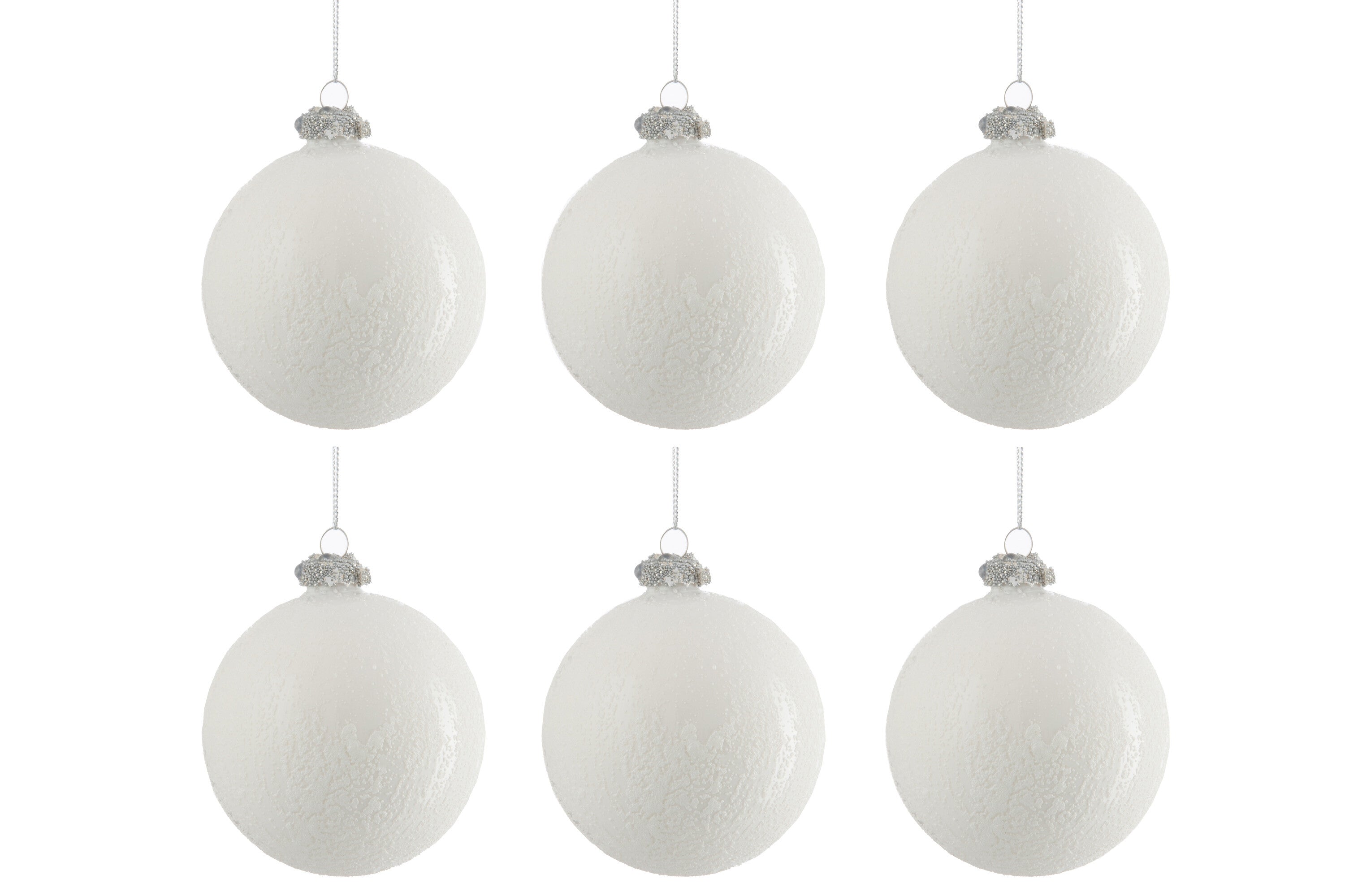 J-Line Box Of 6 Christmas Bauble Glass Antique White