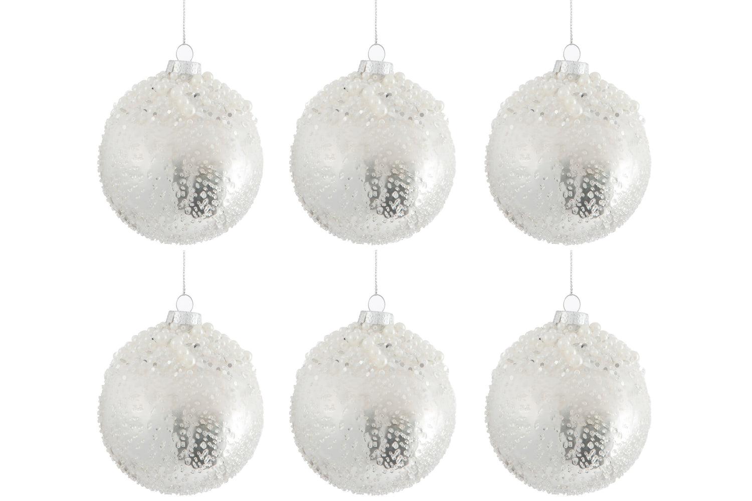 Doos met 6 kerstballen parelglas antiek zilver/wit klein