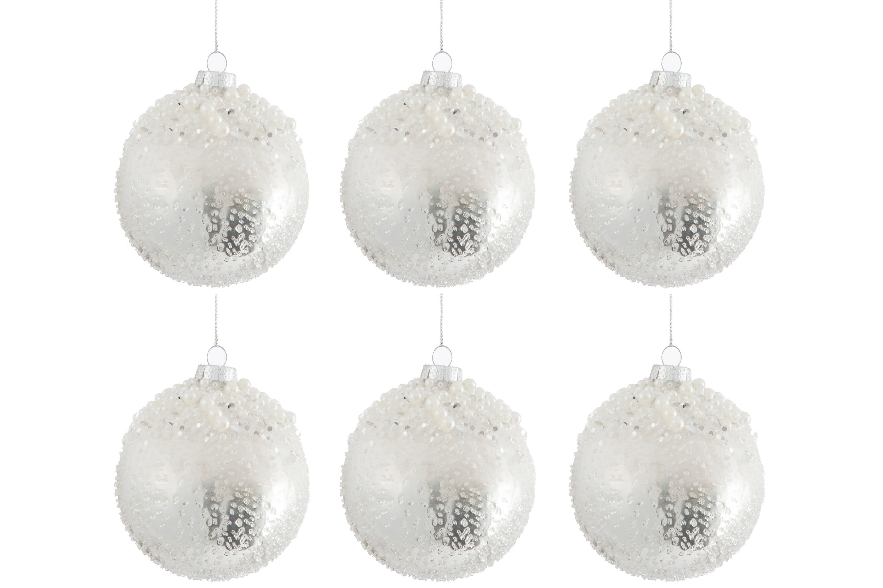 Doos met 6 kerstballen parelglas antiek zilver/wit klein