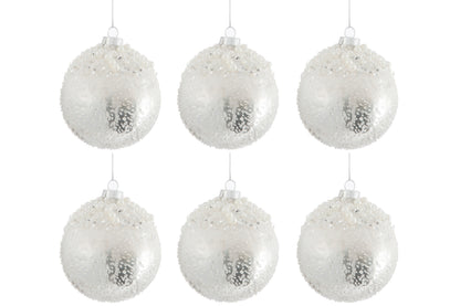 Doos met 6 kerstballen parelglas antiek zilver/wit klein