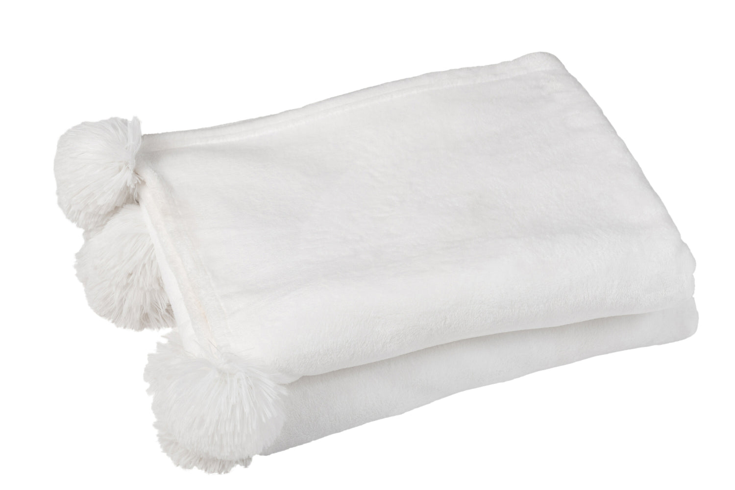 J-Line Plaid Pompon - polyester - wit - 170 x 130 cm
