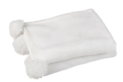 J-Line Plaid Pompon - polyester - wit - 170 x 130 cm