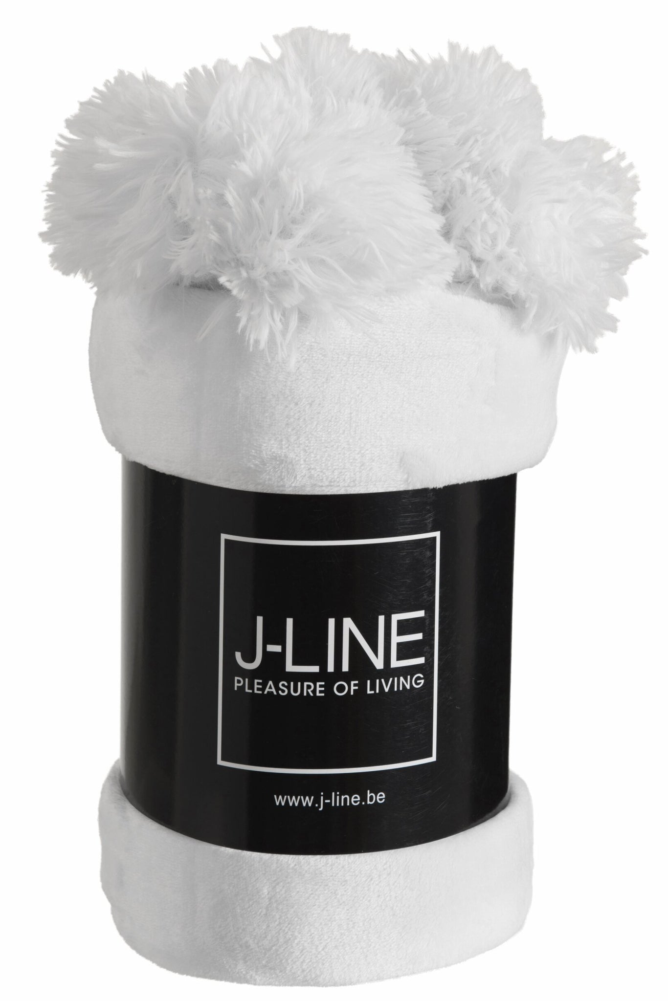 J-Line Plaid Pompon - polyester - wit - 170 x 130 cm