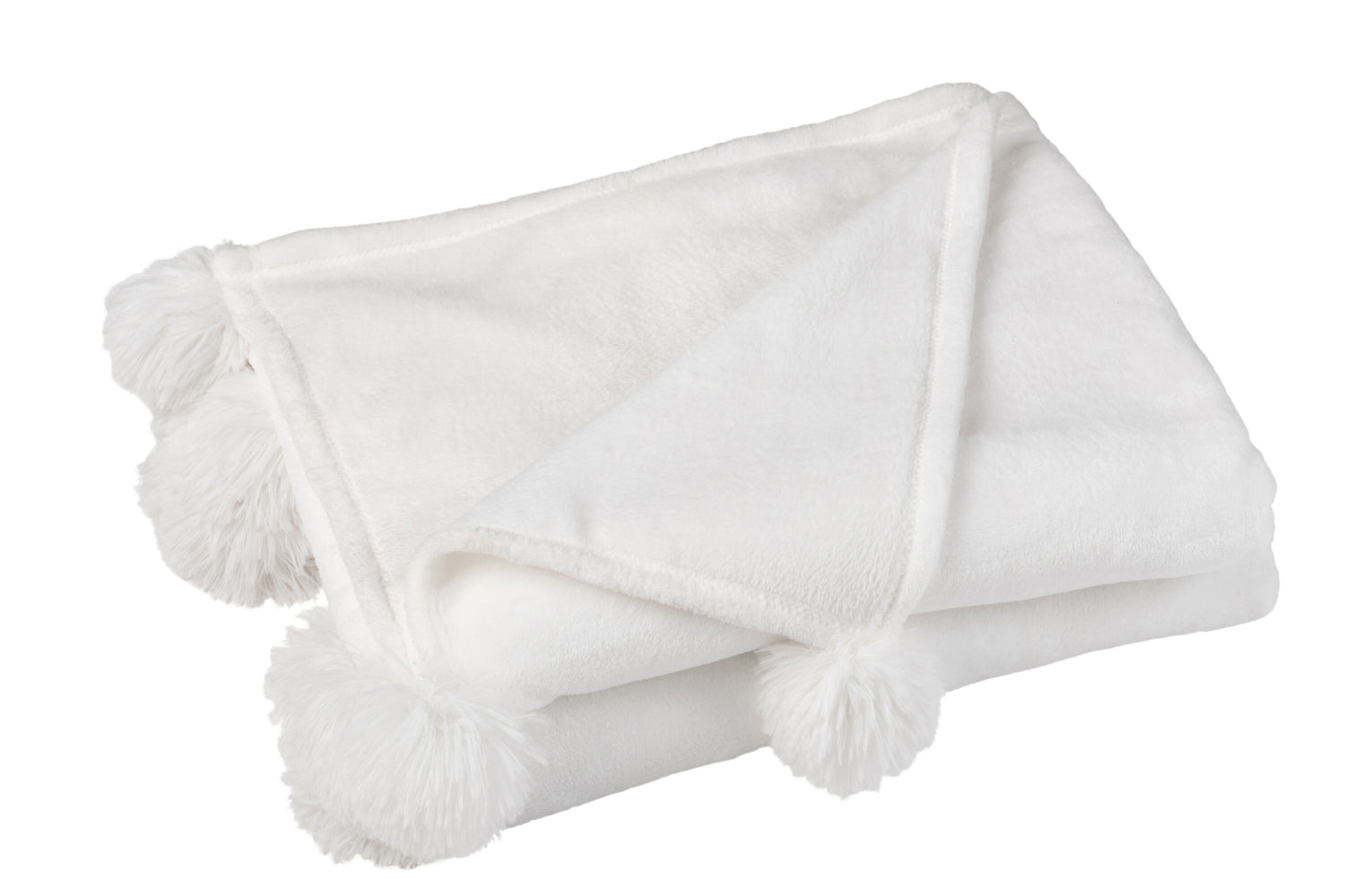 J-Line Plaid Pompon - polyester - wit - 170 x 130 cm