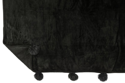 J-Line Plaid Pompom - polyester - zwart - 170 x 130 cm