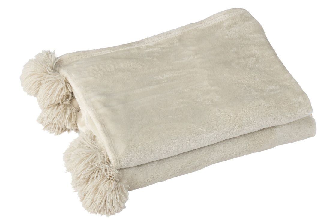 Plaid Pompom Polyester Beige/Mint