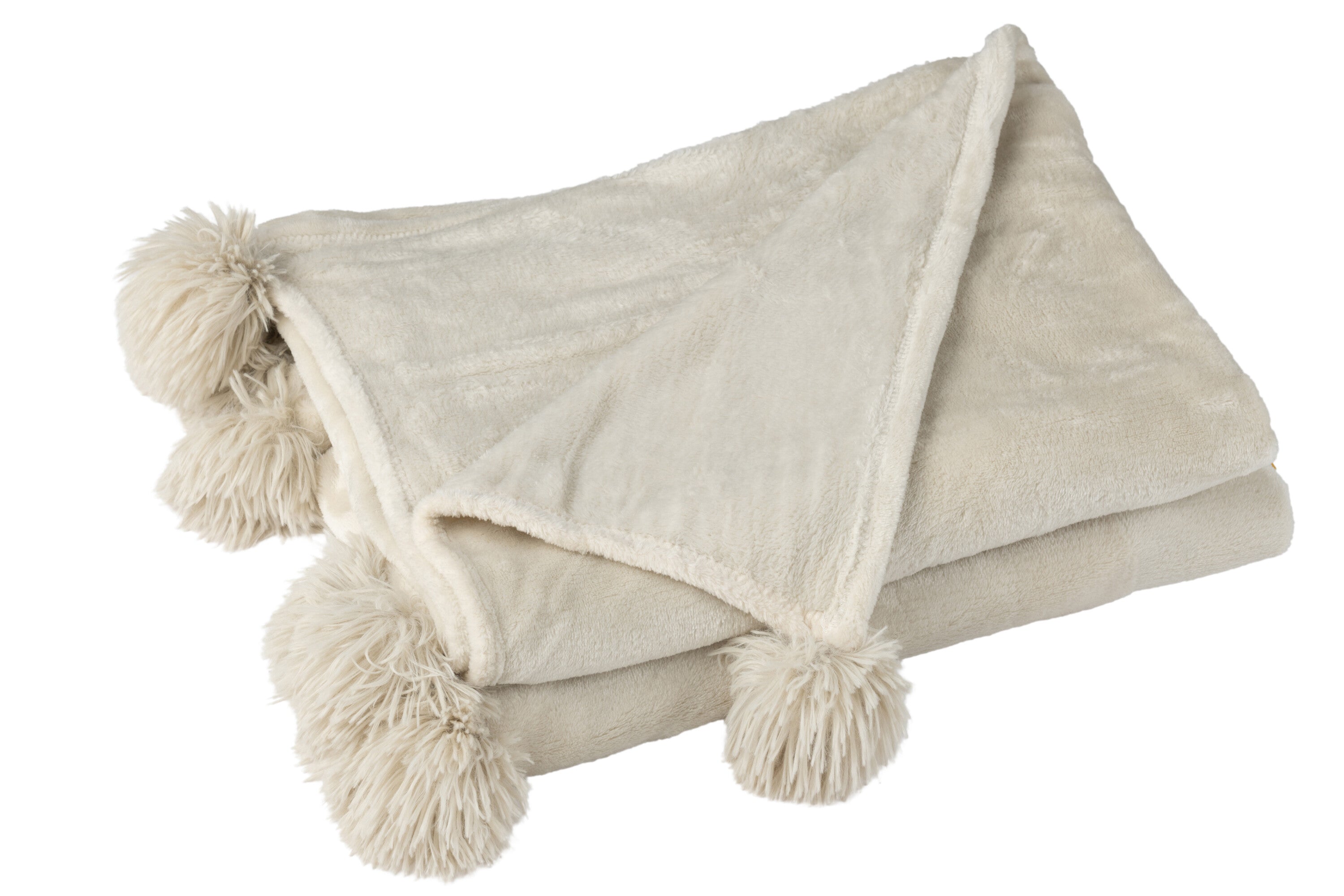 Plaid Pompom Polyester Beige/Mint