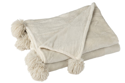 Plaid Pompom Polyester Beige/Mint