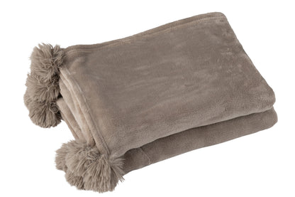 J-Line Plaid Pompon - polyester - taupe - 170 x 130 cm