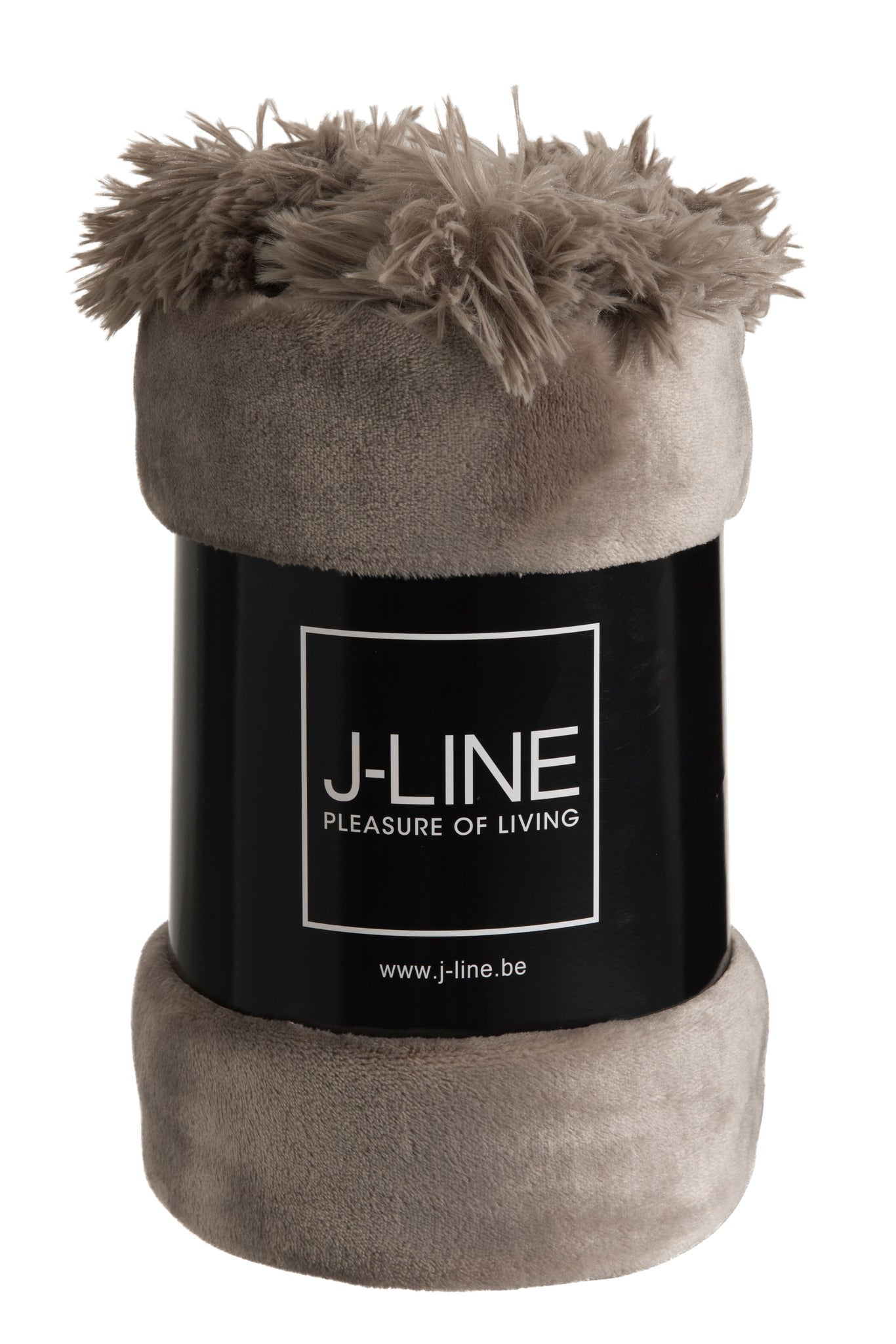 J-Line Plaid Pompon - polyester - taupe - 170 x 130 cm