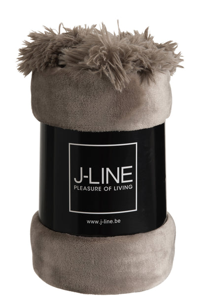 J-Line Plaid Pompon - polyester - taupe - 170 x 130 cm