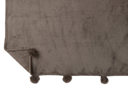 J-Line Plaid Pompon - polyester - donker taupe - 170 x 130 cm