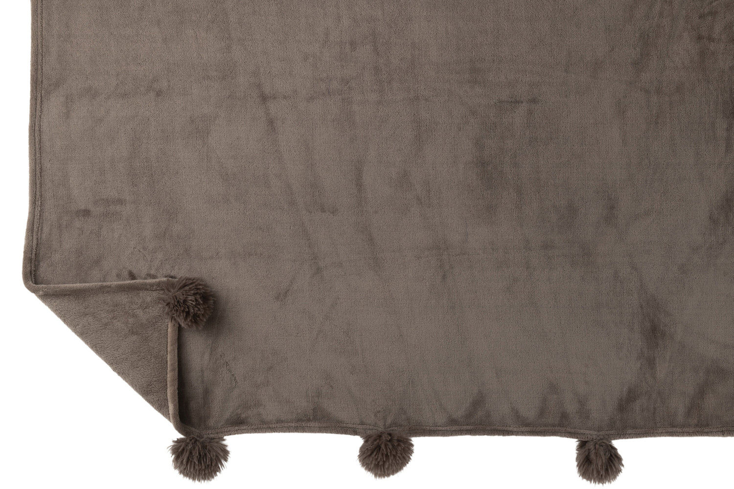 J-Line Plaid Pompon - polyester - donker taupe - 170 x 130 cm