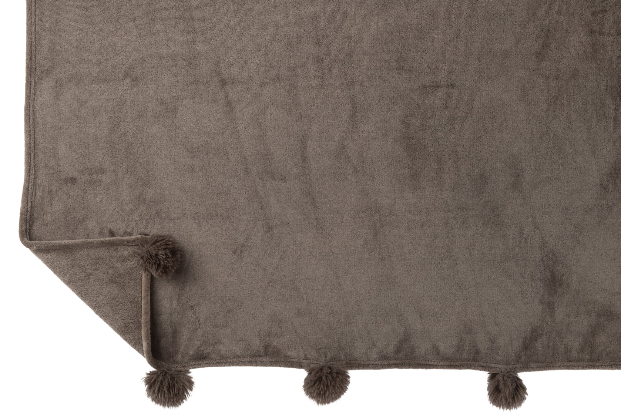 J-Line Plaid Pompon - polyester - donker taupe - 170 x 130 cm