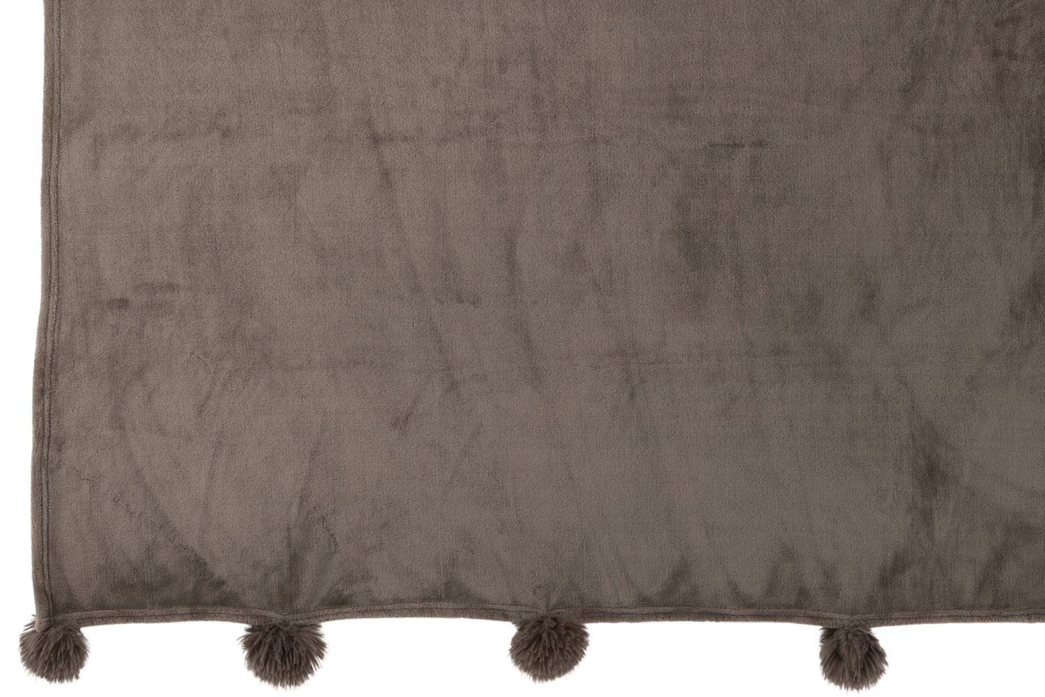 J-Line Plaid Pompon - polyester - donker taupe - 170 x 130 cm