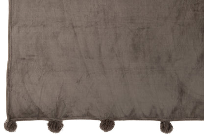 J-Line Plaid Pompon - polyester - donker taupe - 170 x 130 cm