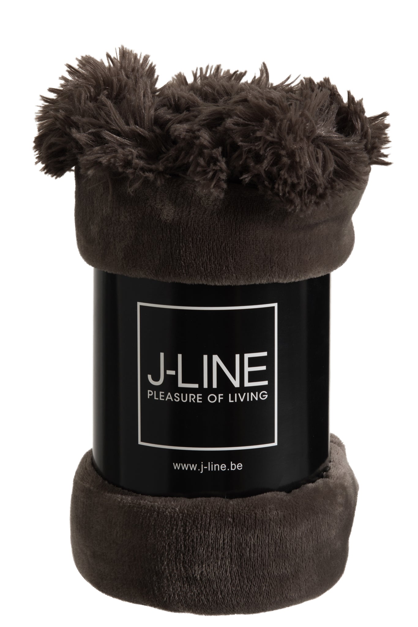 J-Line Plaid Pompon - polyester - donker taupe - 170 x 130 cm