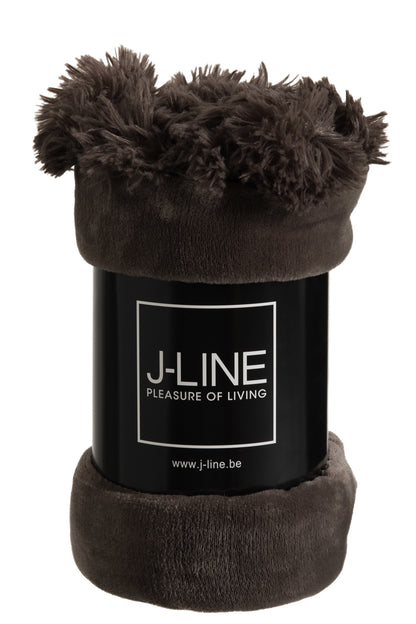 J-Line Plaid Pompon - polyester - donker taupe - 170 x 130 cm