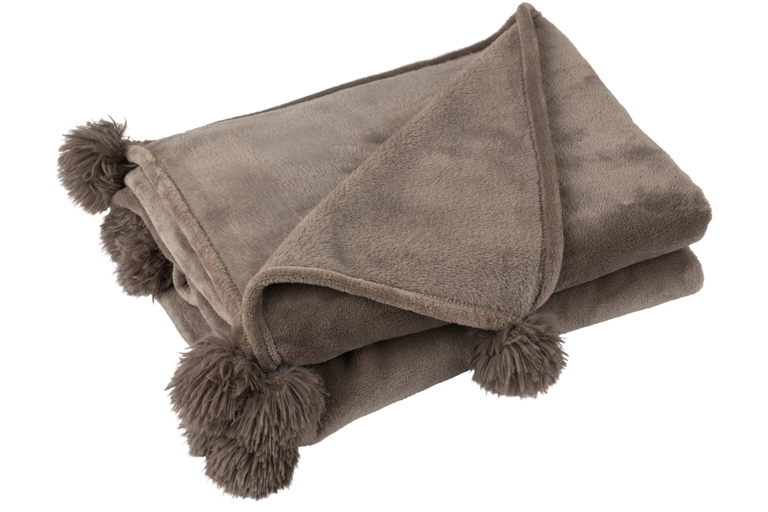 J-Line Plaid Pompon - polyester - donker taupe - 170 x 130 cm
