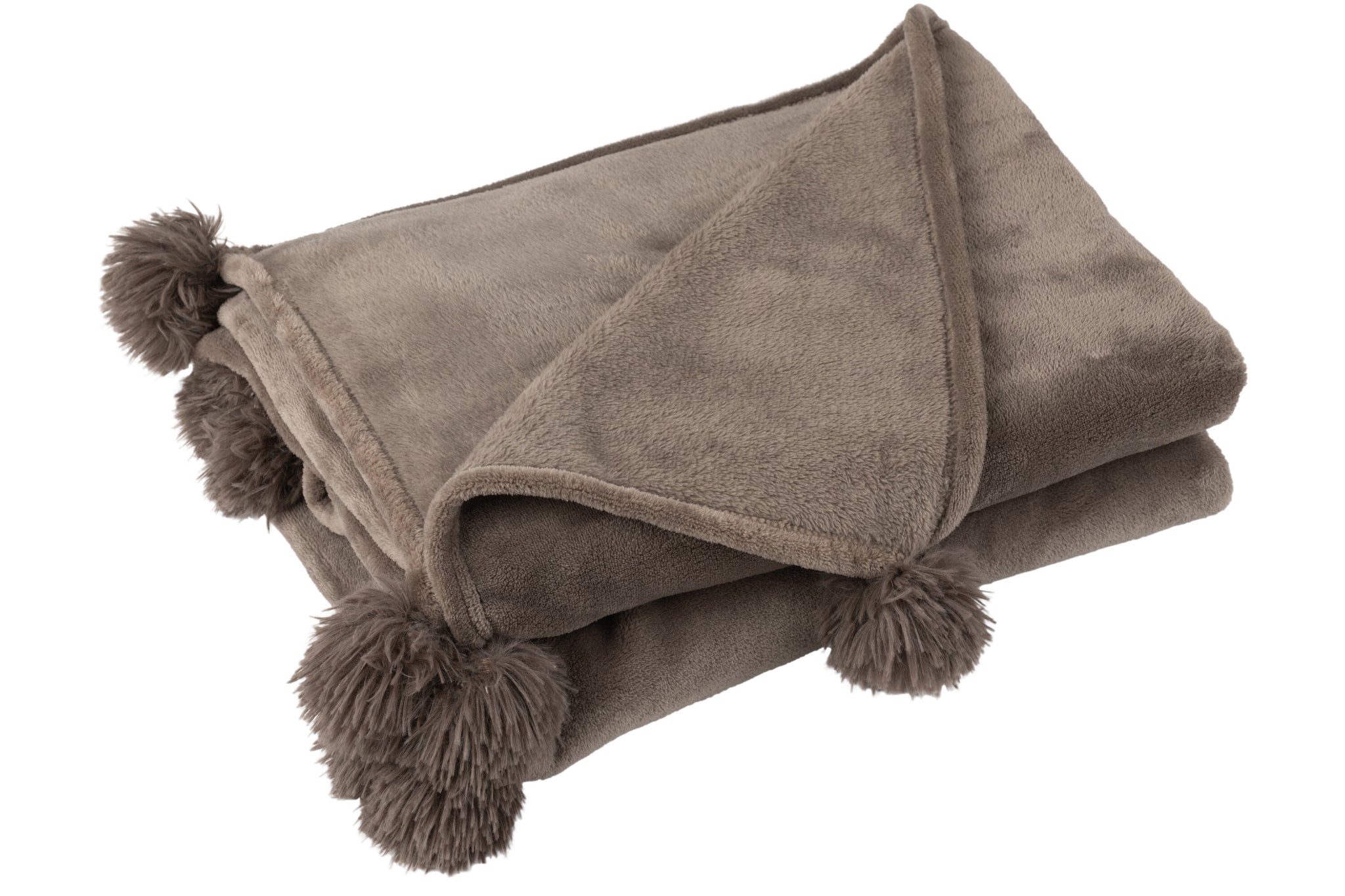 J-Line Plaid Pompon - polyester - donker taupe - 170 x 130 cm