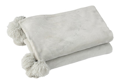 Plaid Pompom Polyester Lichtgrijs